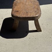 Small stool, oval solid teak accent stool wabi-sabi H25 45x31.