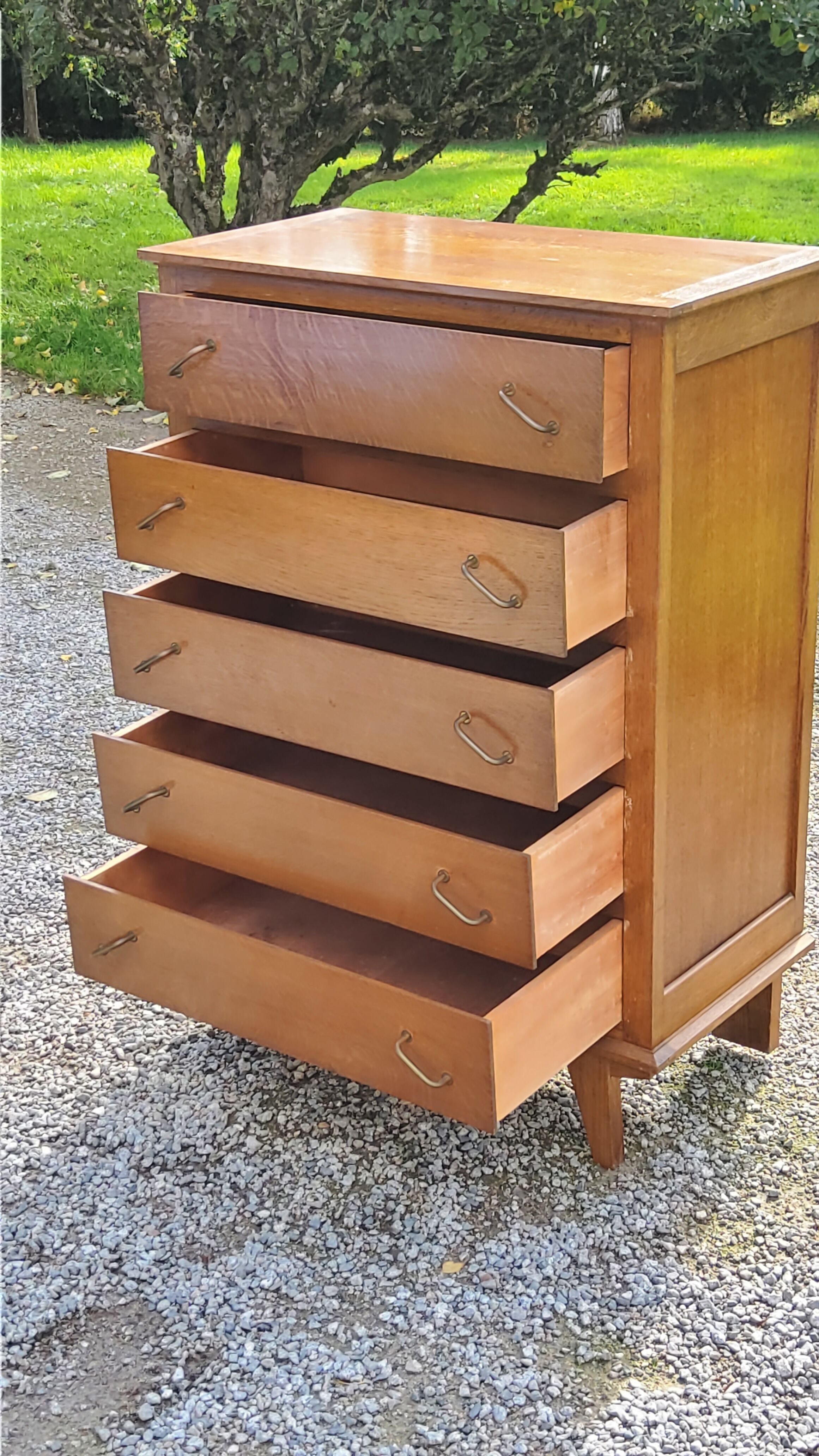 Oak chest of drawers 50s oak feet compass 5 drawers