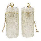 Two suspended lamps in glass and brass by J.T. Kalmar, Vienna, mid-century, Austria, 1950s.