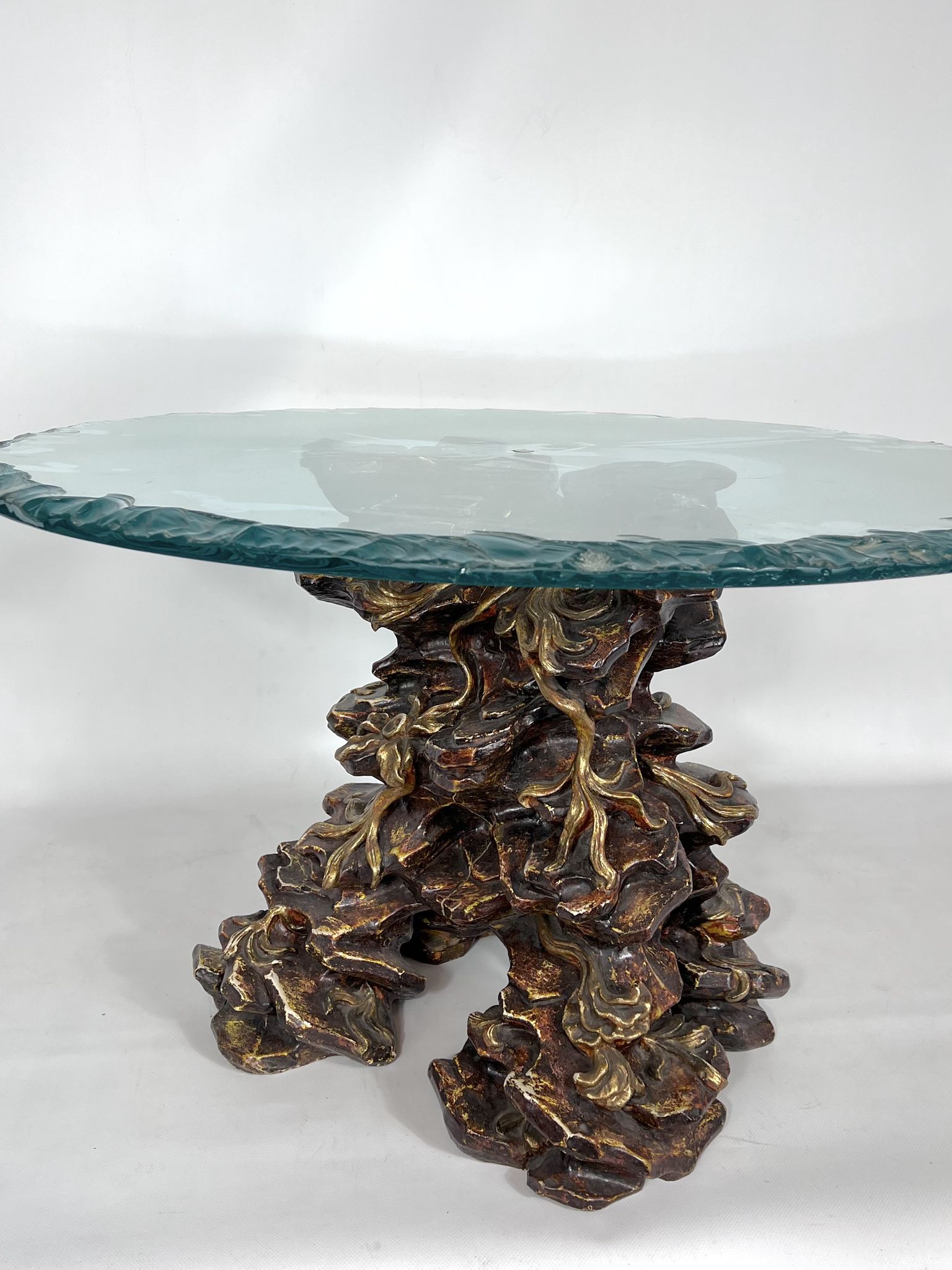 Vintage Italian wood and glass coffee table from 70s