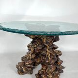 Vintage Italian wood and glass coffee table from 70s