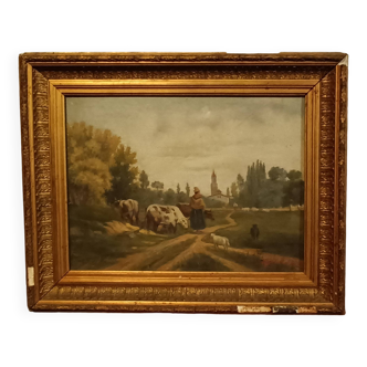 Peinture À L'huile Antique Sur Toile Fine 800 Signée Piero Porrini