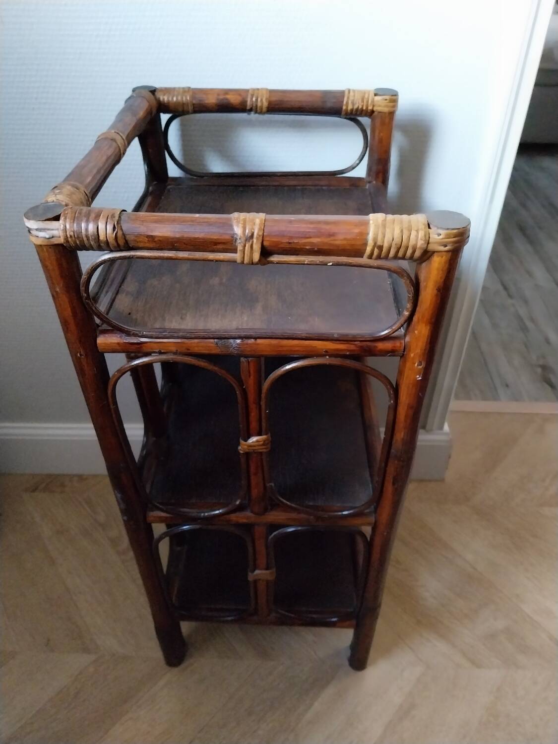 Rattan shelf, bamboo, 70s