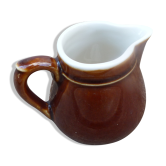 Small white brown ceramic milk pot bistro style