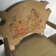 Chair or throne in Chinese lacquer wood from Vietnam, vintage, signed painting