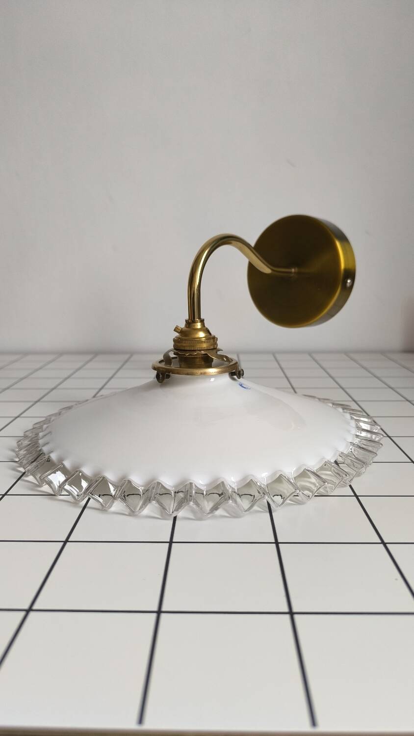 Opaline glass and brass wall light