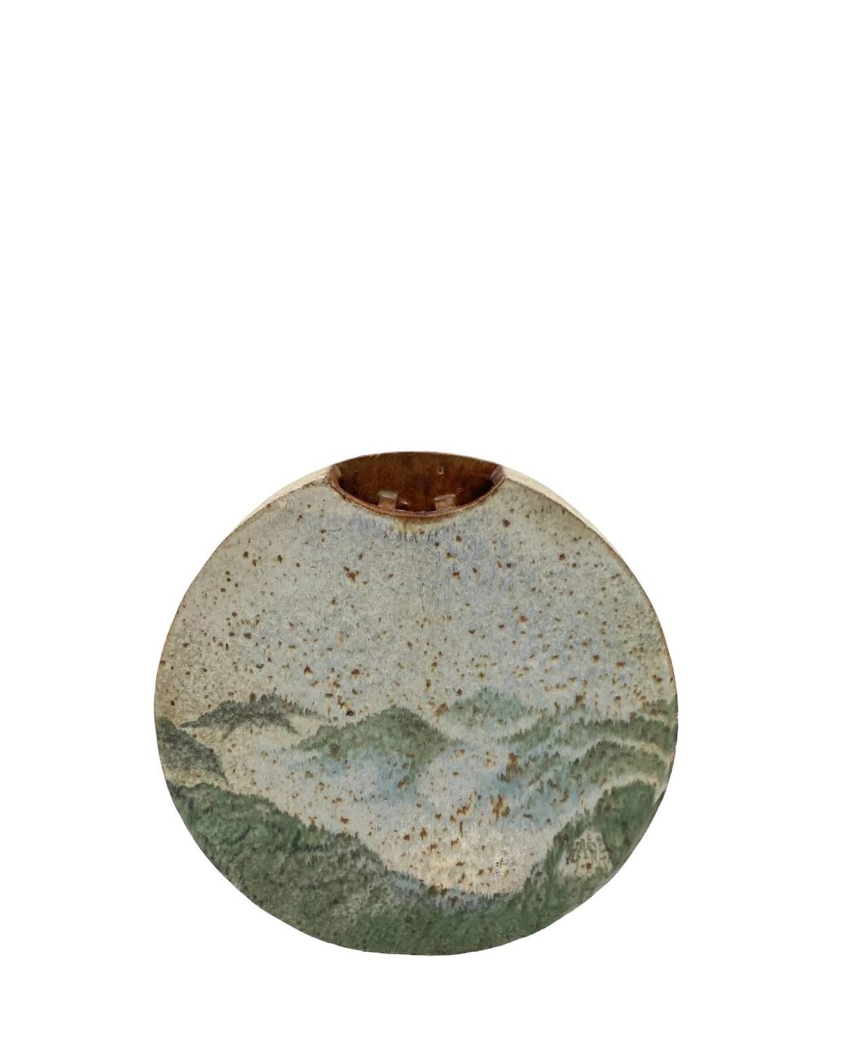 Pierre Devie, Mid-century modern green ceramic solifleur vase, France 1980