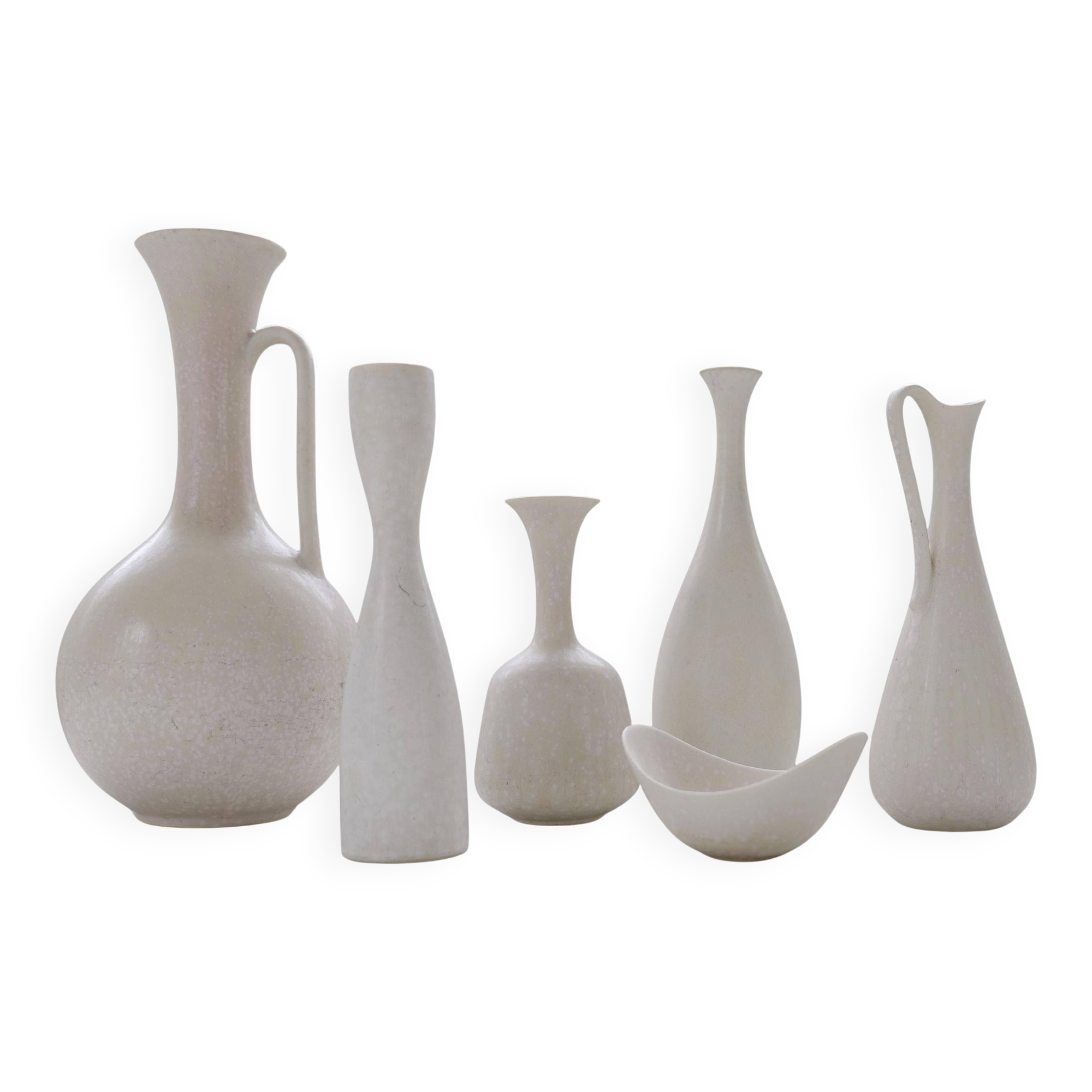 Group of 6 white and grey Midcentury Modern vessels Rörstrand Sweden 1950