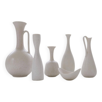Group of 6 white and grey Midcentury Modern vessels Rörstrand Sweden 1950