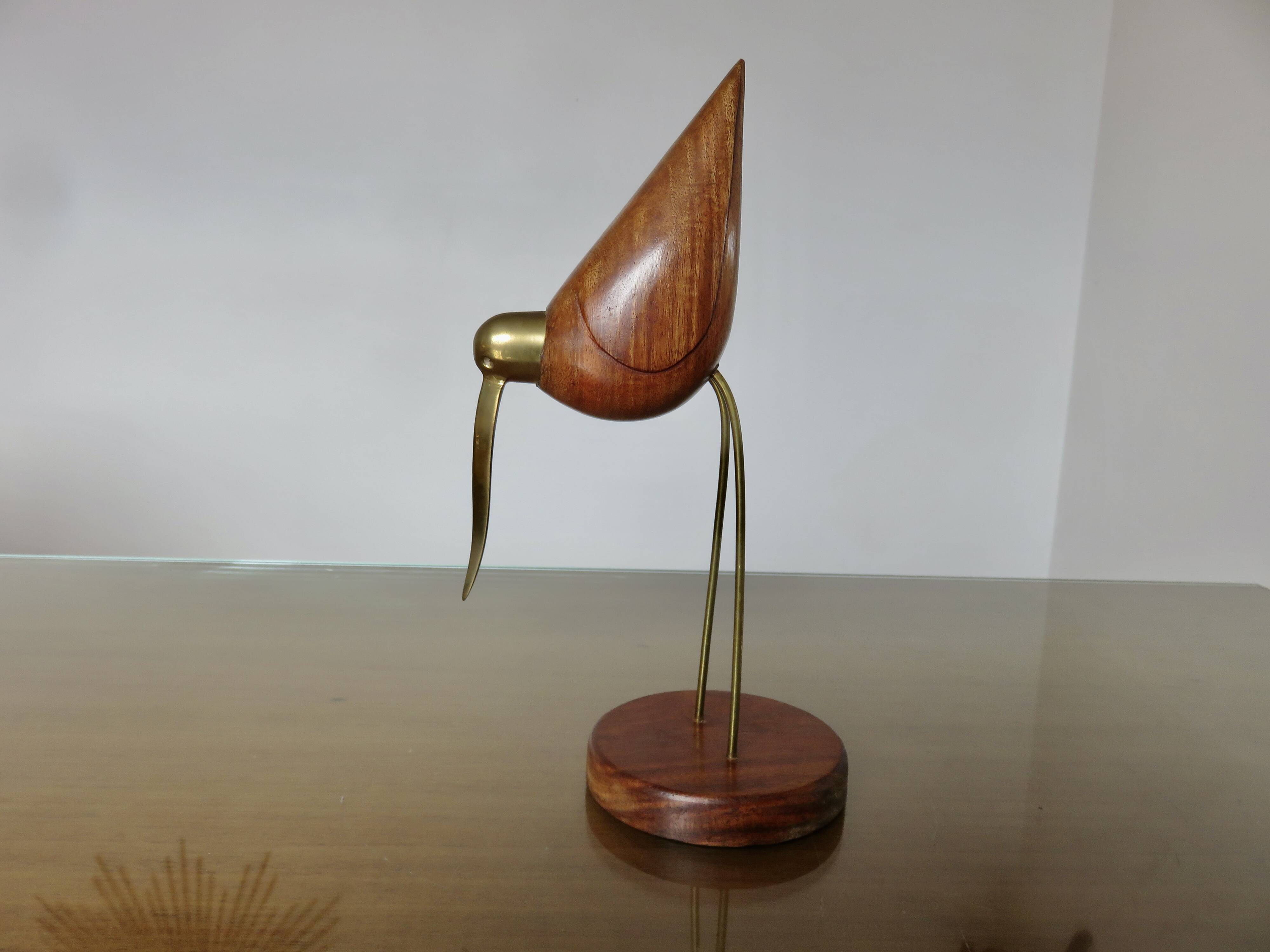 Scandinavian heron in teak and brass 1970