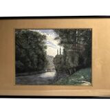 Pinet (h), watercolor landscape with bridge signed dated end of 19th century