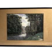 Pinet (h), watercolor landscape with bridge signed dated end of 19th century