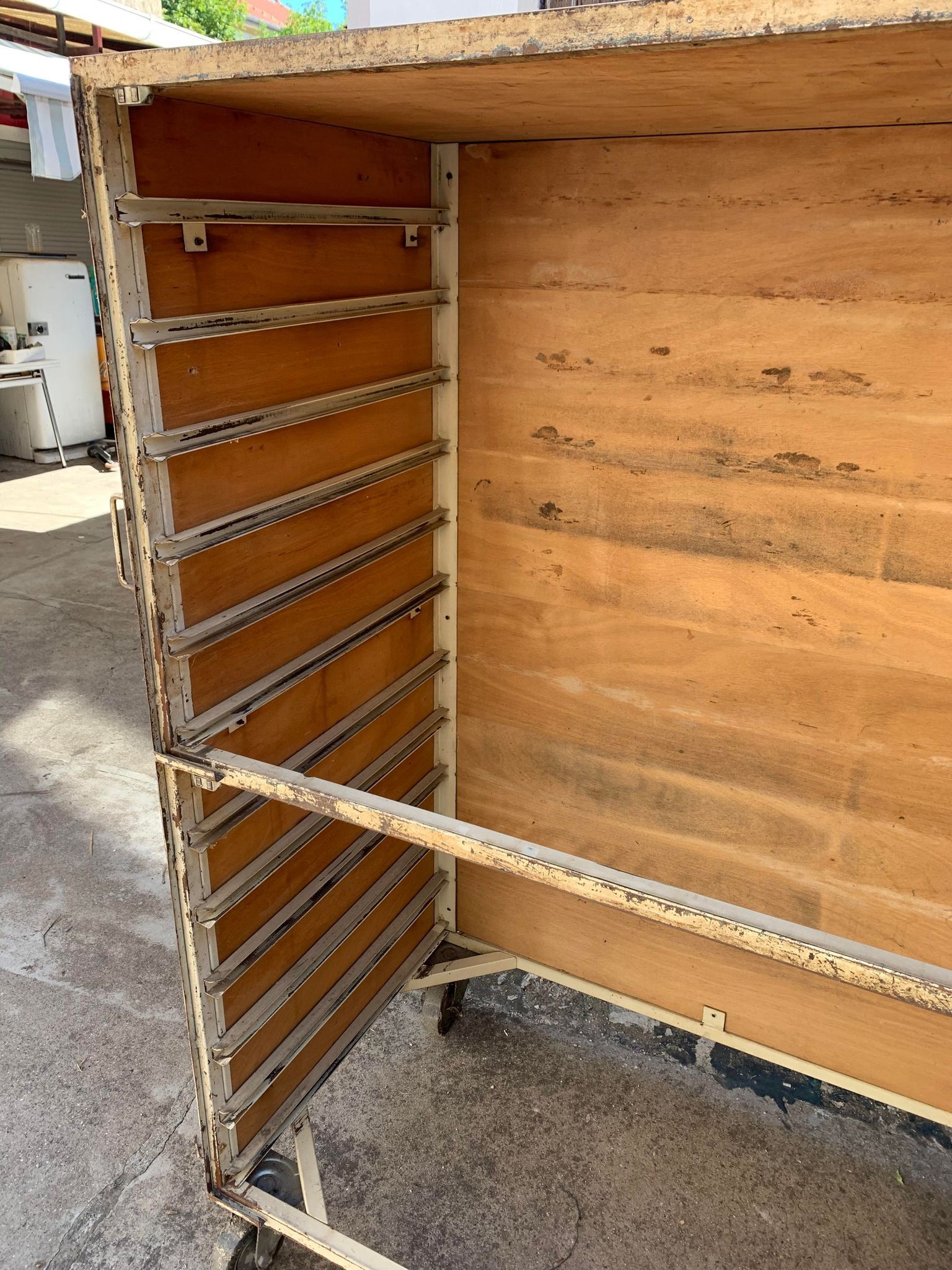 Old furniture by trade bakery bread trolley cabinet iron and wood