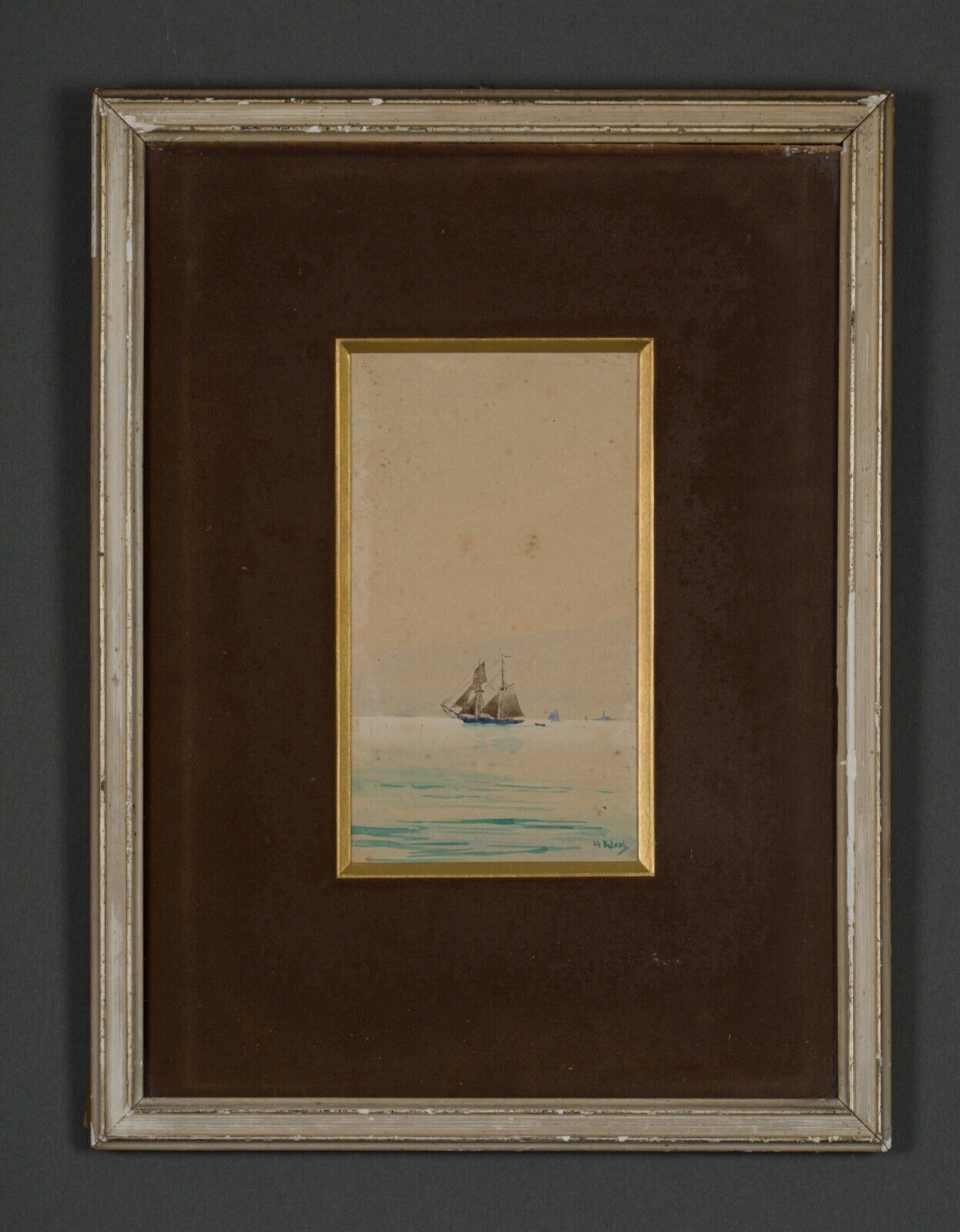 Watercolor on paper by Belval Sailboat 3 masts XXth