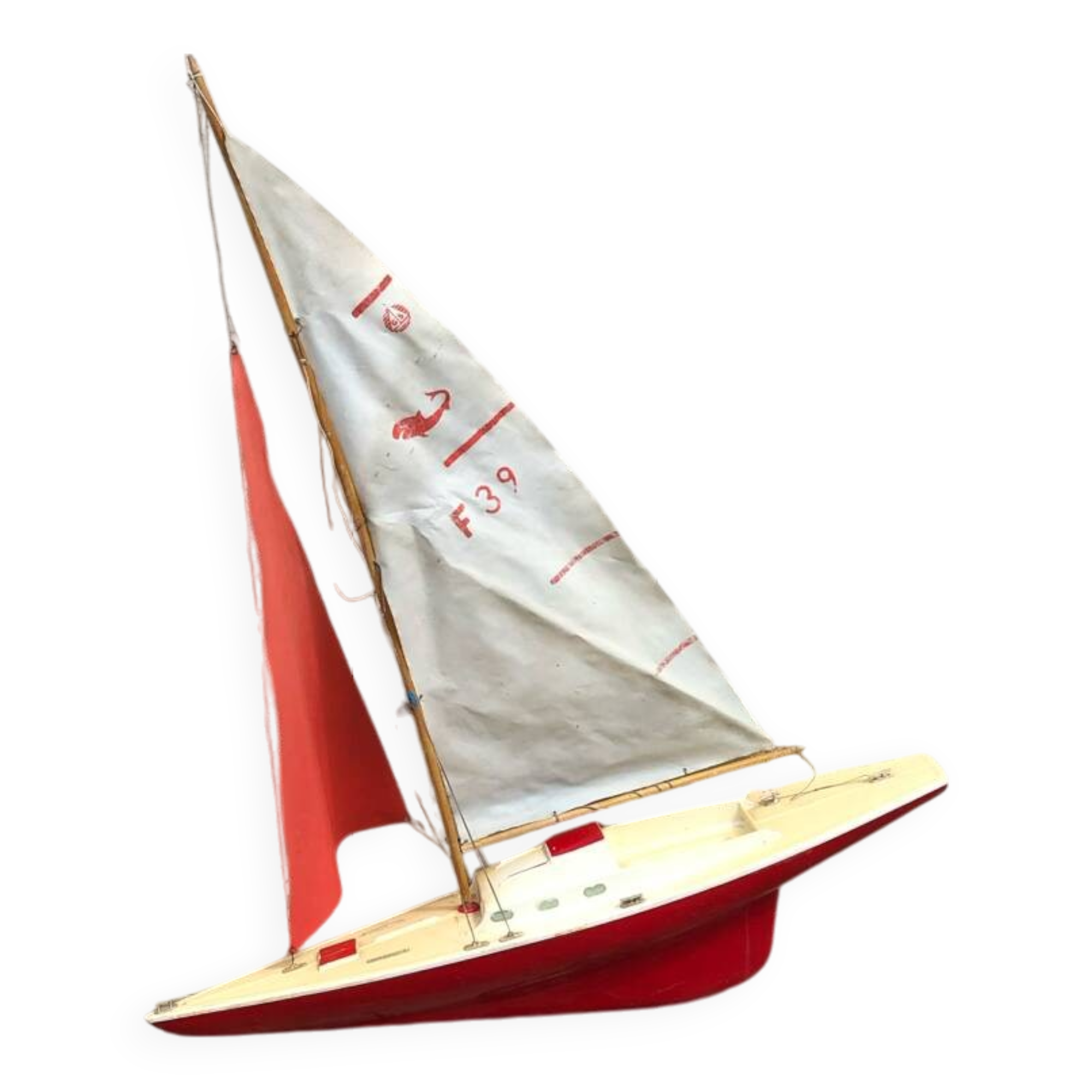 Old plastic pond sailboat, old plastic boat