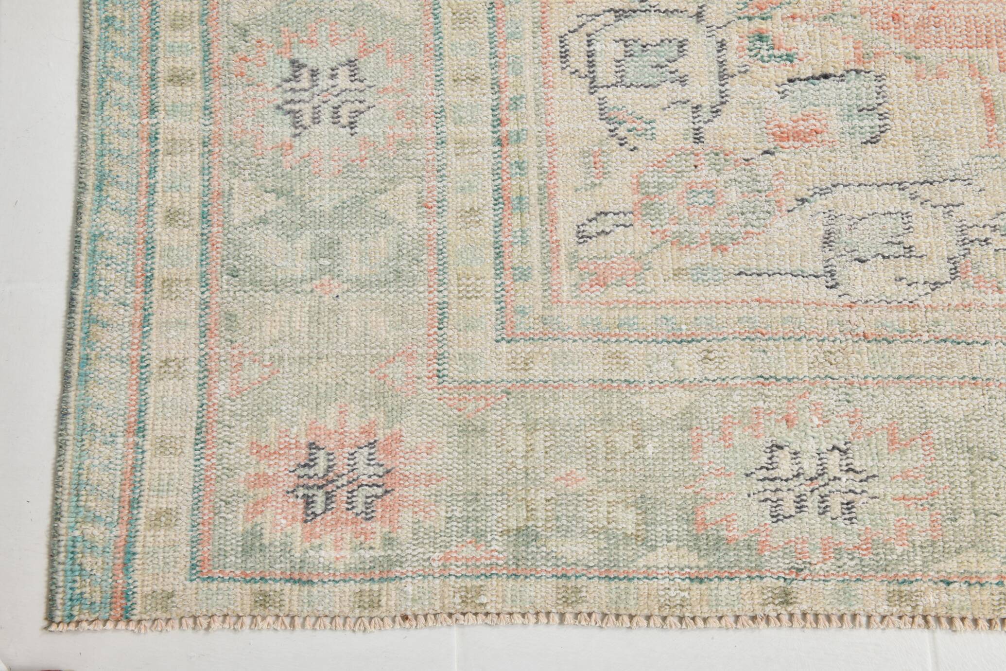 Tapis Oushak Vintage Corail Beige Pastel, 215x319 Cm