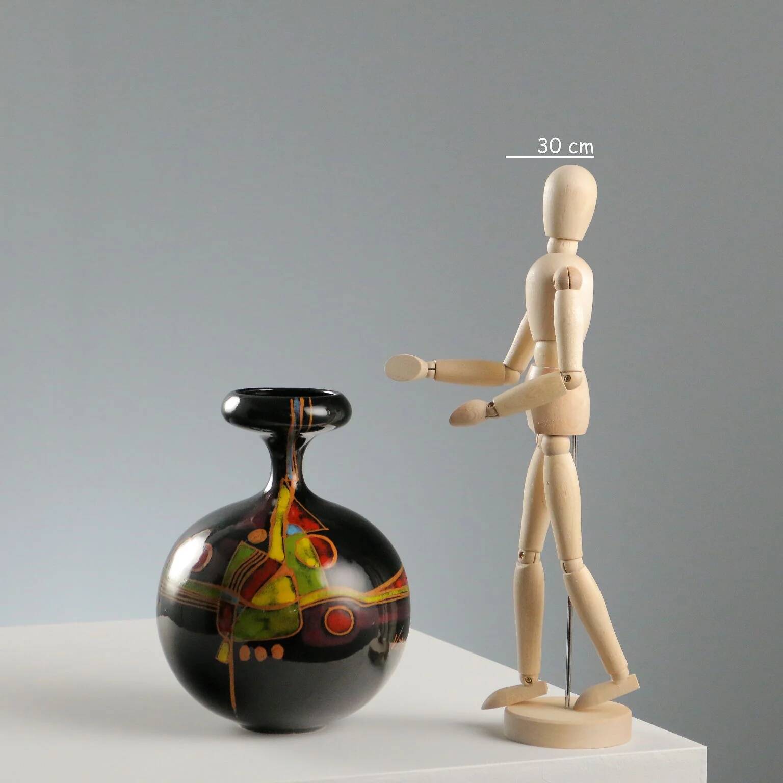Vintage Verzolini ceramic vase with colourful decoration, Italy, 1970s.