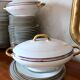 table service art deco limoges porcelain white border blue and gold 61 pieces signed
