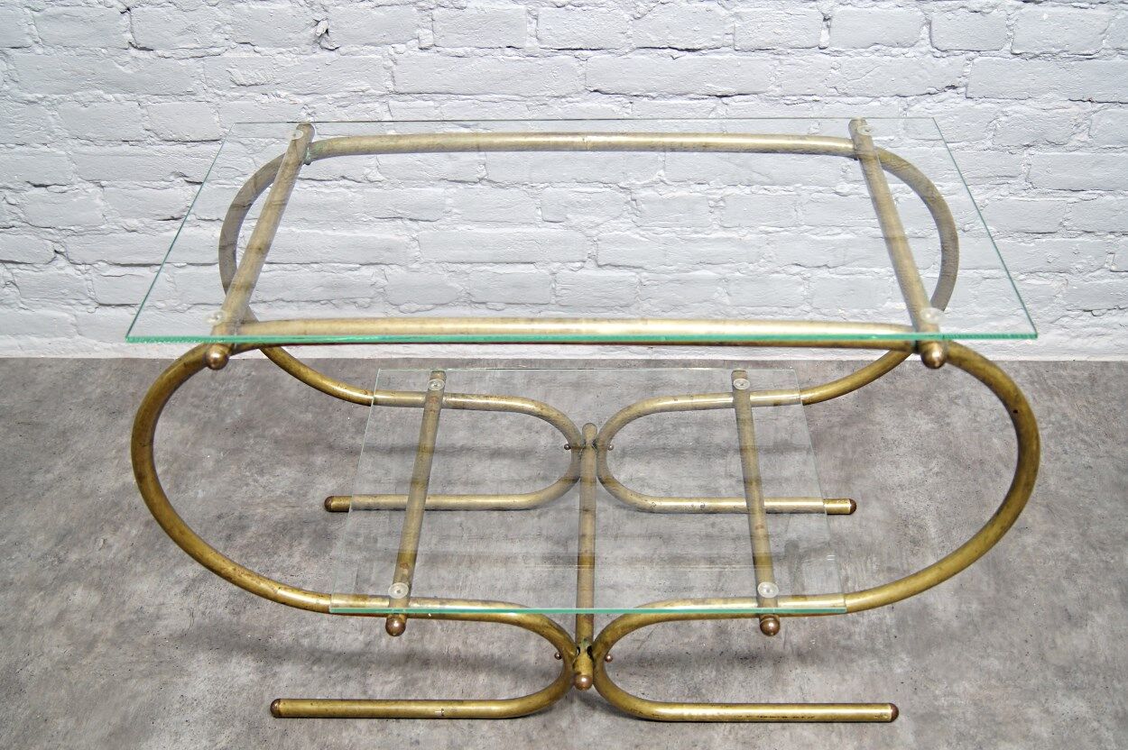 Bauhaus Tubular Brass Side Table, 1930s