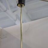 Glass, wood, brass and black lacquered metal chandelier, Italy, 1950