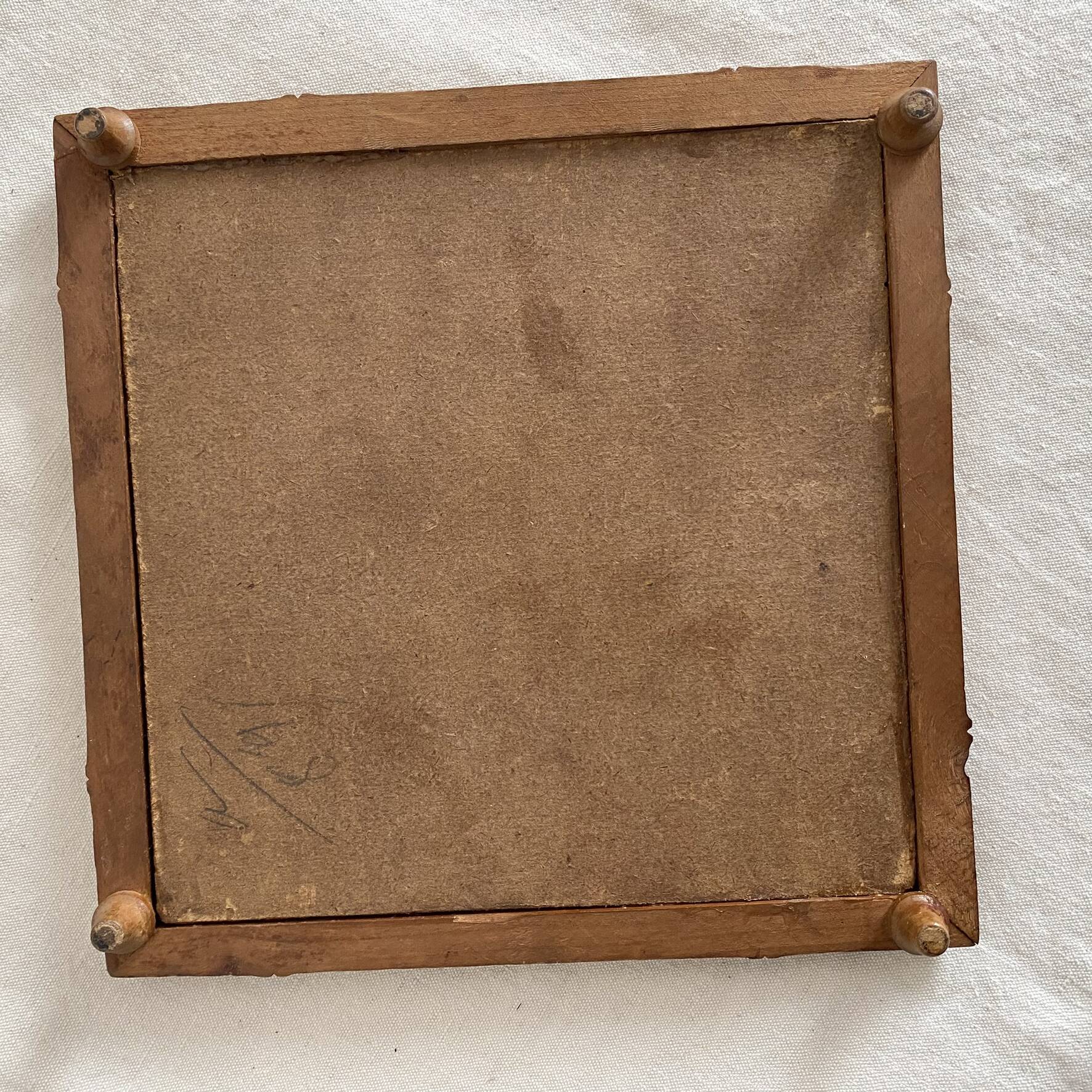 Cast iron trivet Gien Landscape and bamboo-style wood