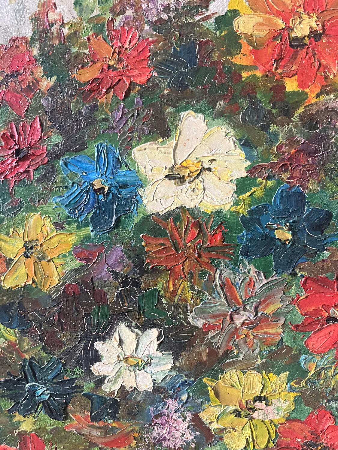 Bouquet of flowers in a blue vase, signed