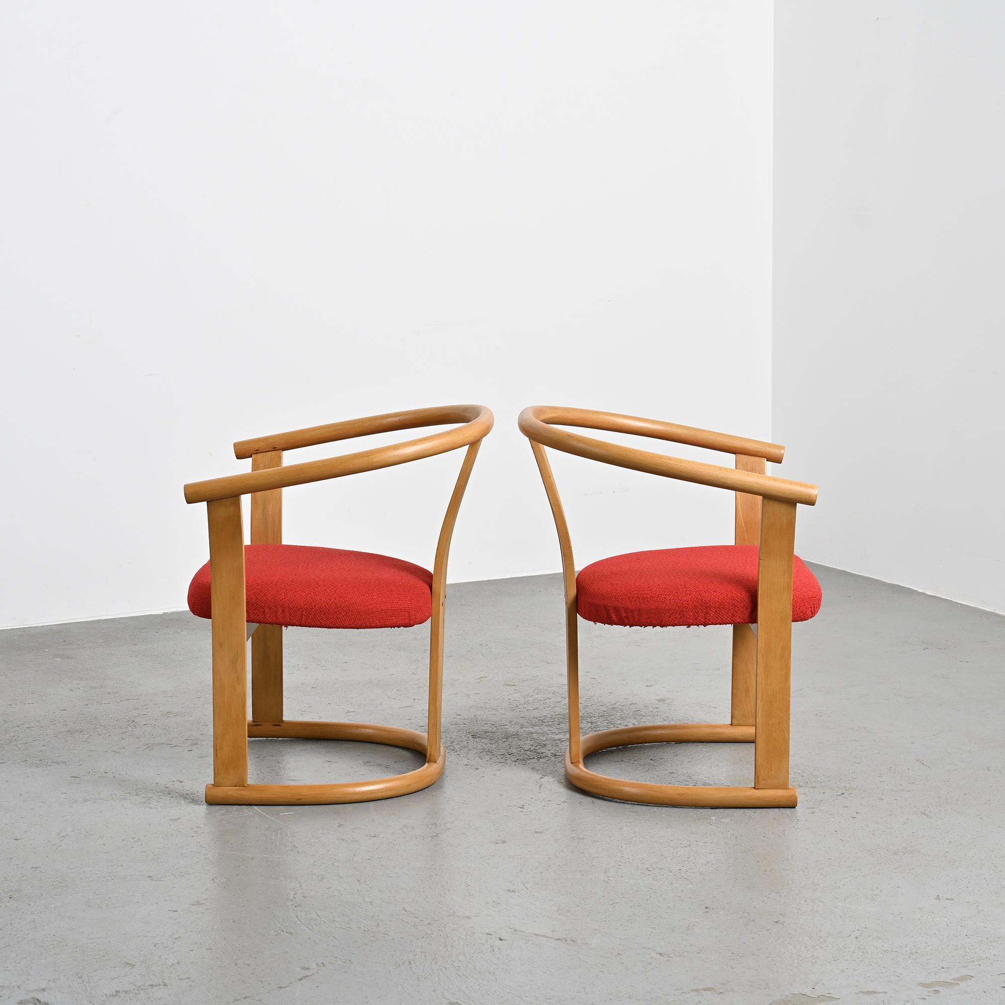 Pair of beech armchairs by Isamu Kenmochi, Japan circa 1965