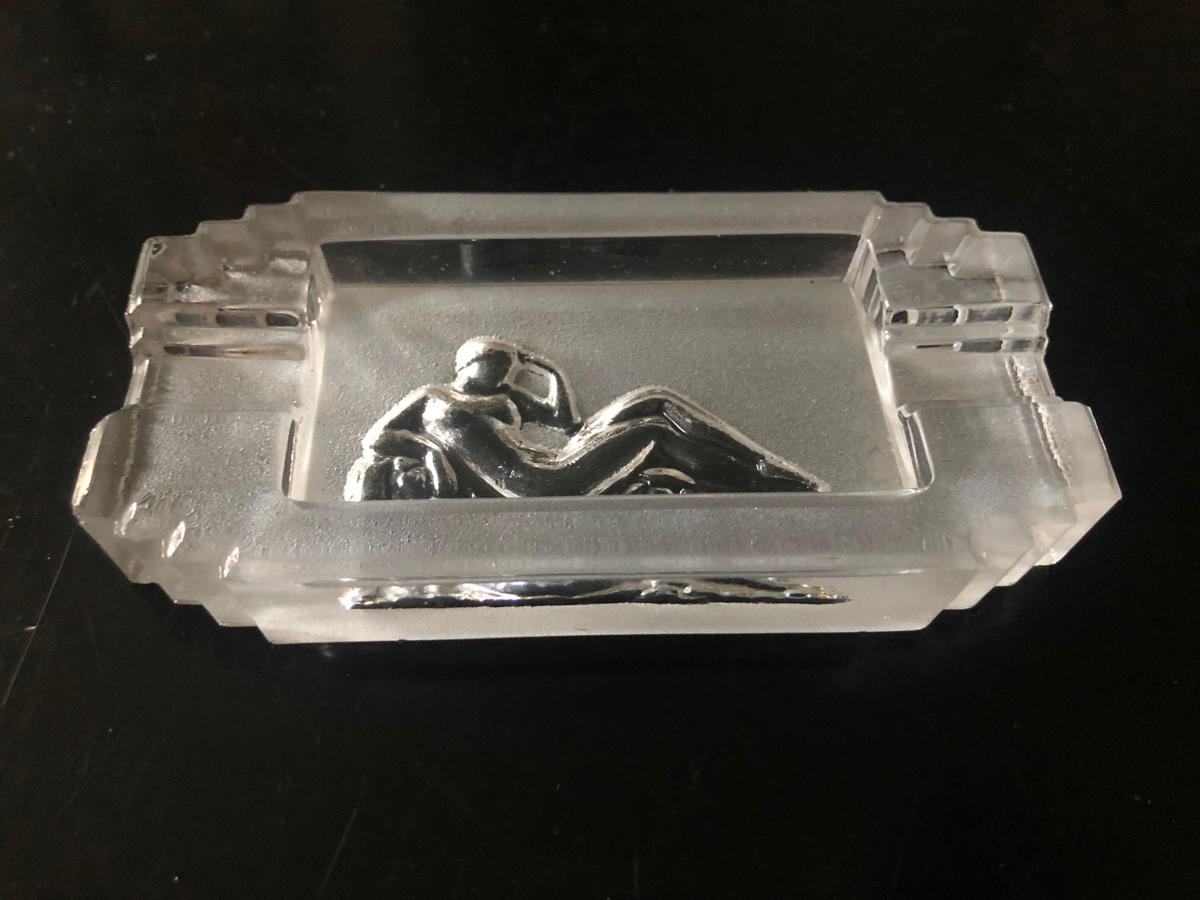 Art deco pressed glass ashtray