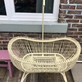 Superb vintage rattan cradle