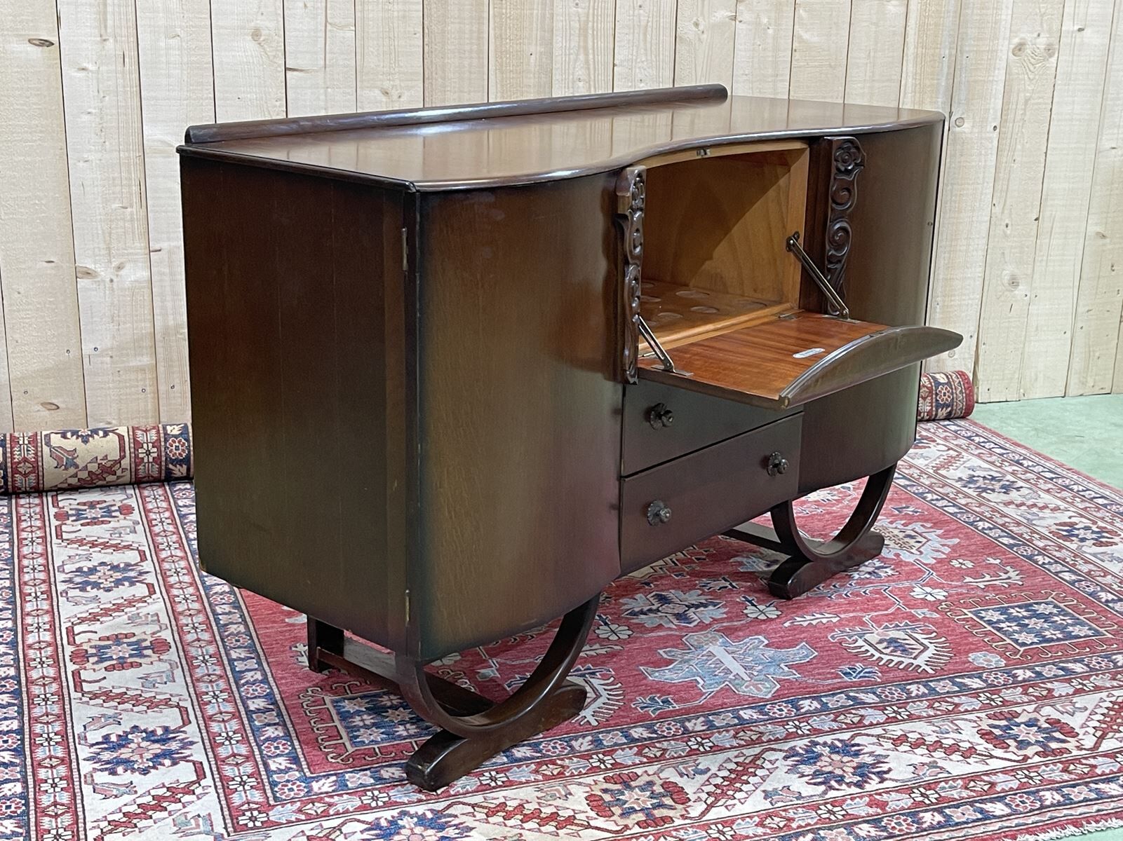 English art deco oak bar