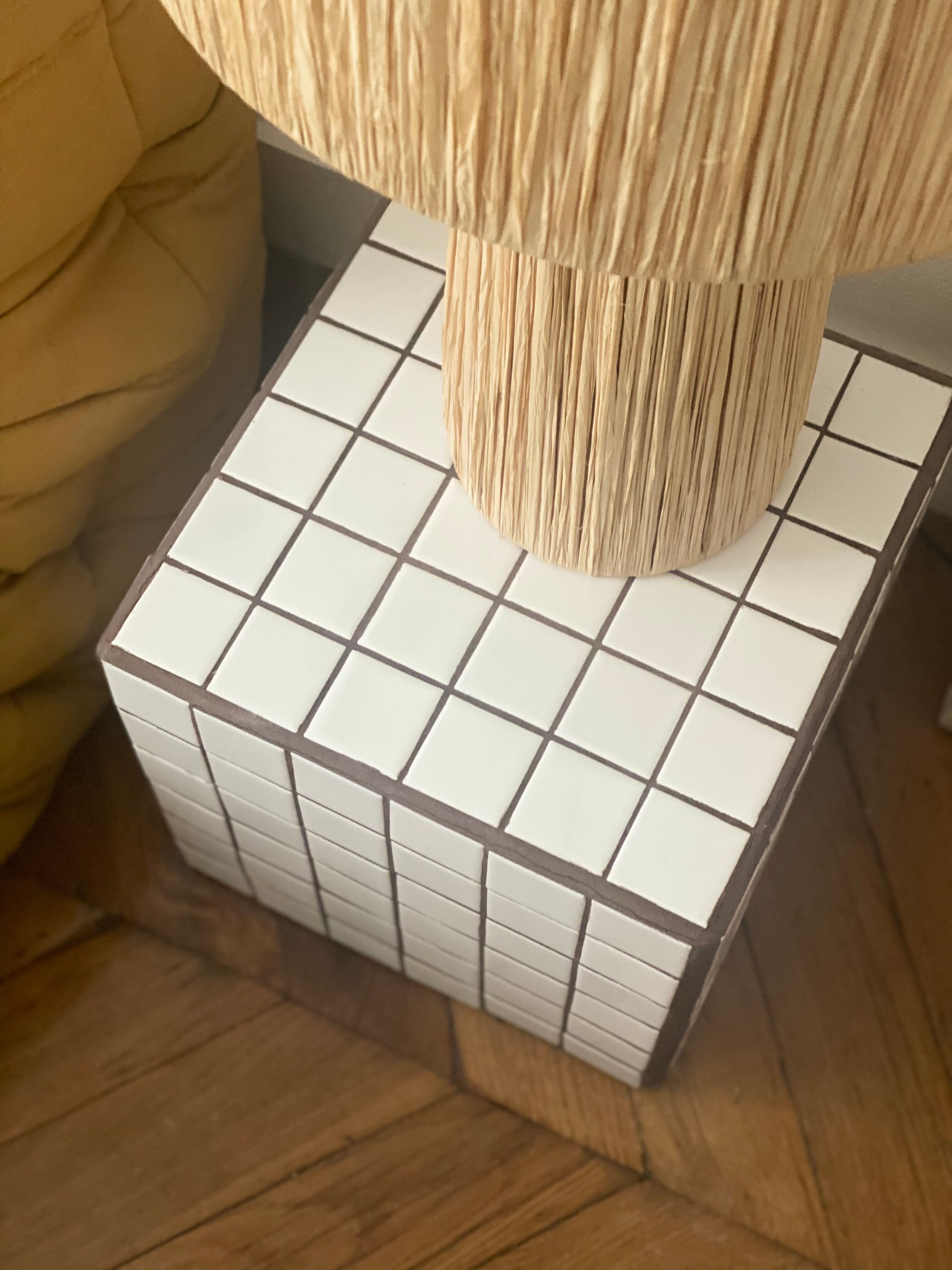 Retro brown white tiled tiled side table