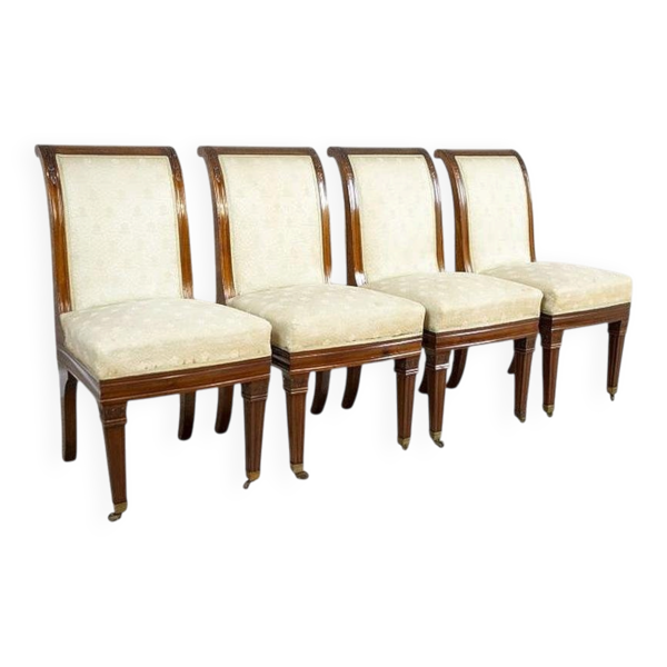 Chaises en acajou antiques avec rembourrage blanc, 1880, ensemble de 4