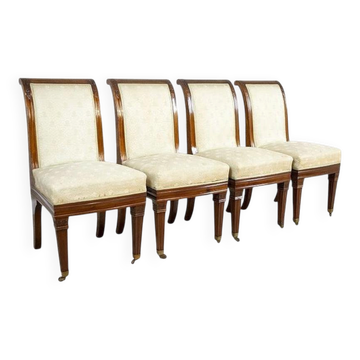 Antique Mahogany Chairs in White Upholstery, 1880, Set of 4