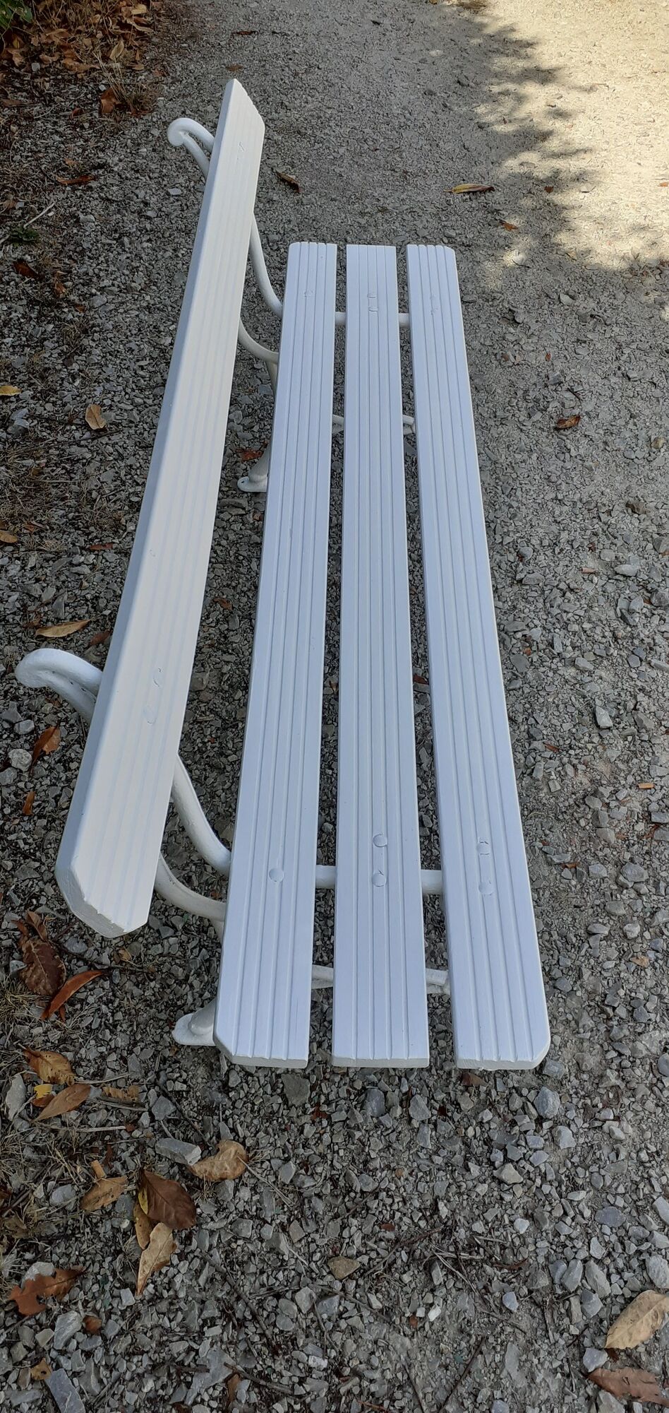Old white garden bench cast iron feet 19th century