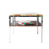 Vintage mid century chrome marble and onyx double top magazine rack table