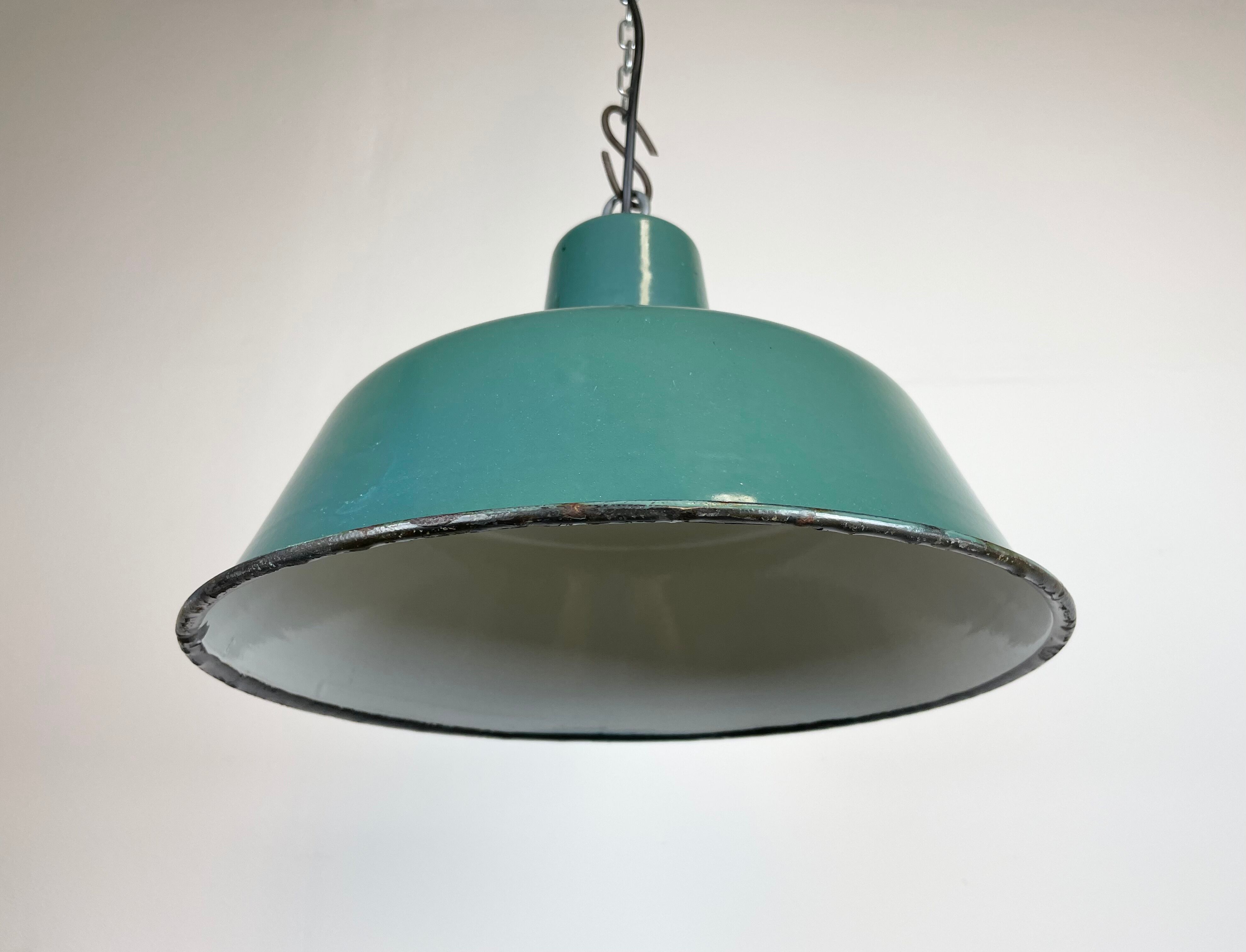 Industrial Green Enamel Pendant Lamp, 1960s