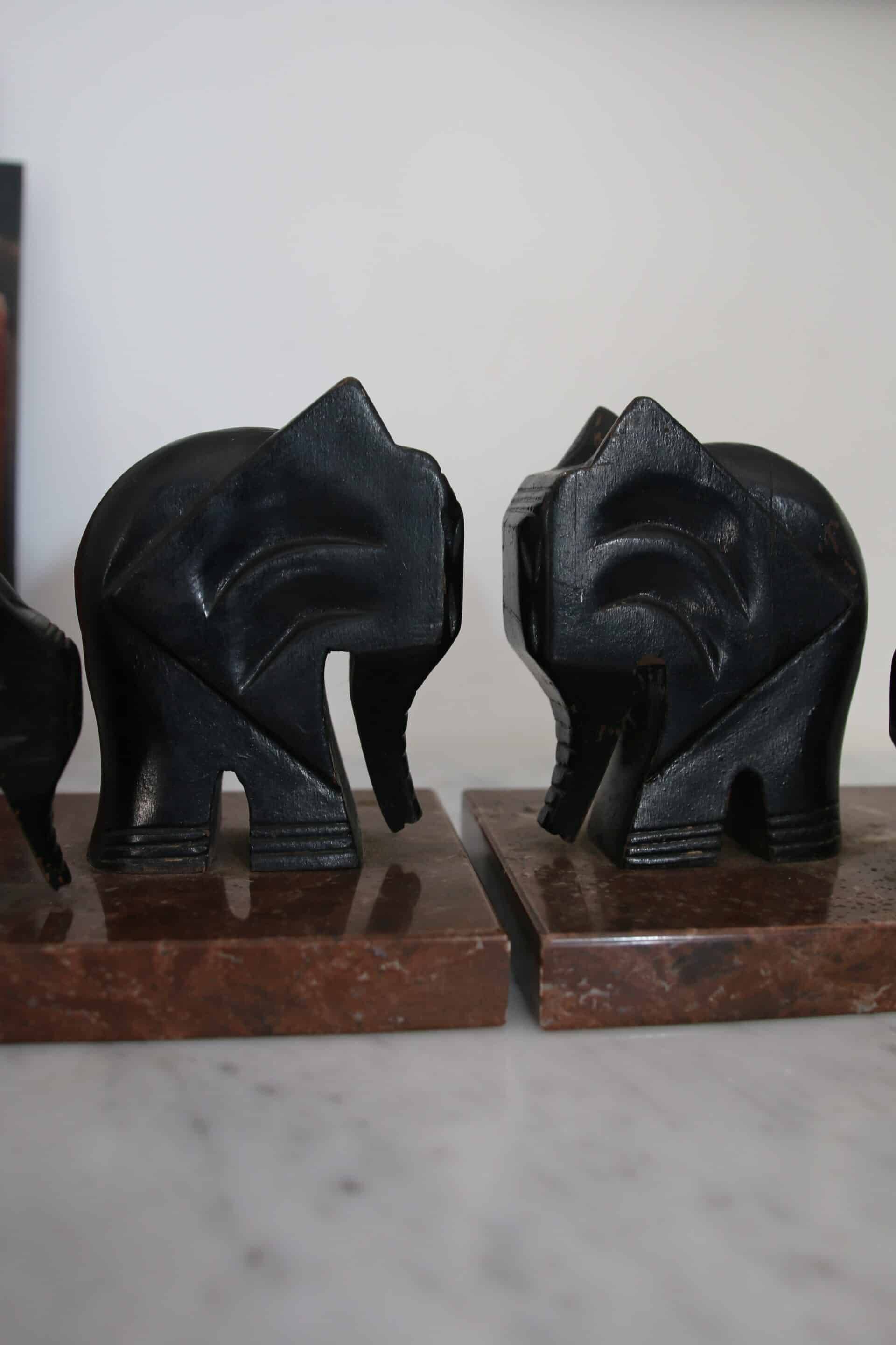 Serre-livres art déco, bois et marbre, Armand