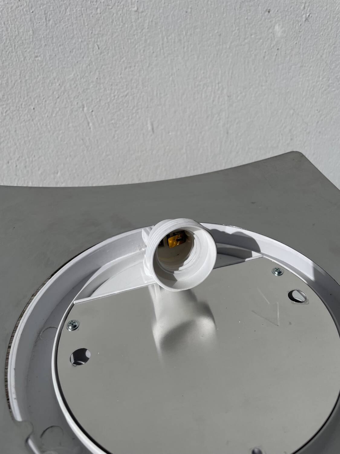 White glass and stainless steel ceiling light