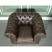 Vintage Brown Leather Chesterfield Club Tub Chairs, Set of 2