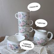 Royal Doulton "Carmel" 4 cups & milk jug floral decoration