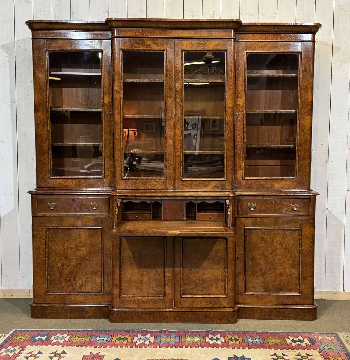 Victorian 19th-century walnut secretary bookcase with 8 doors.