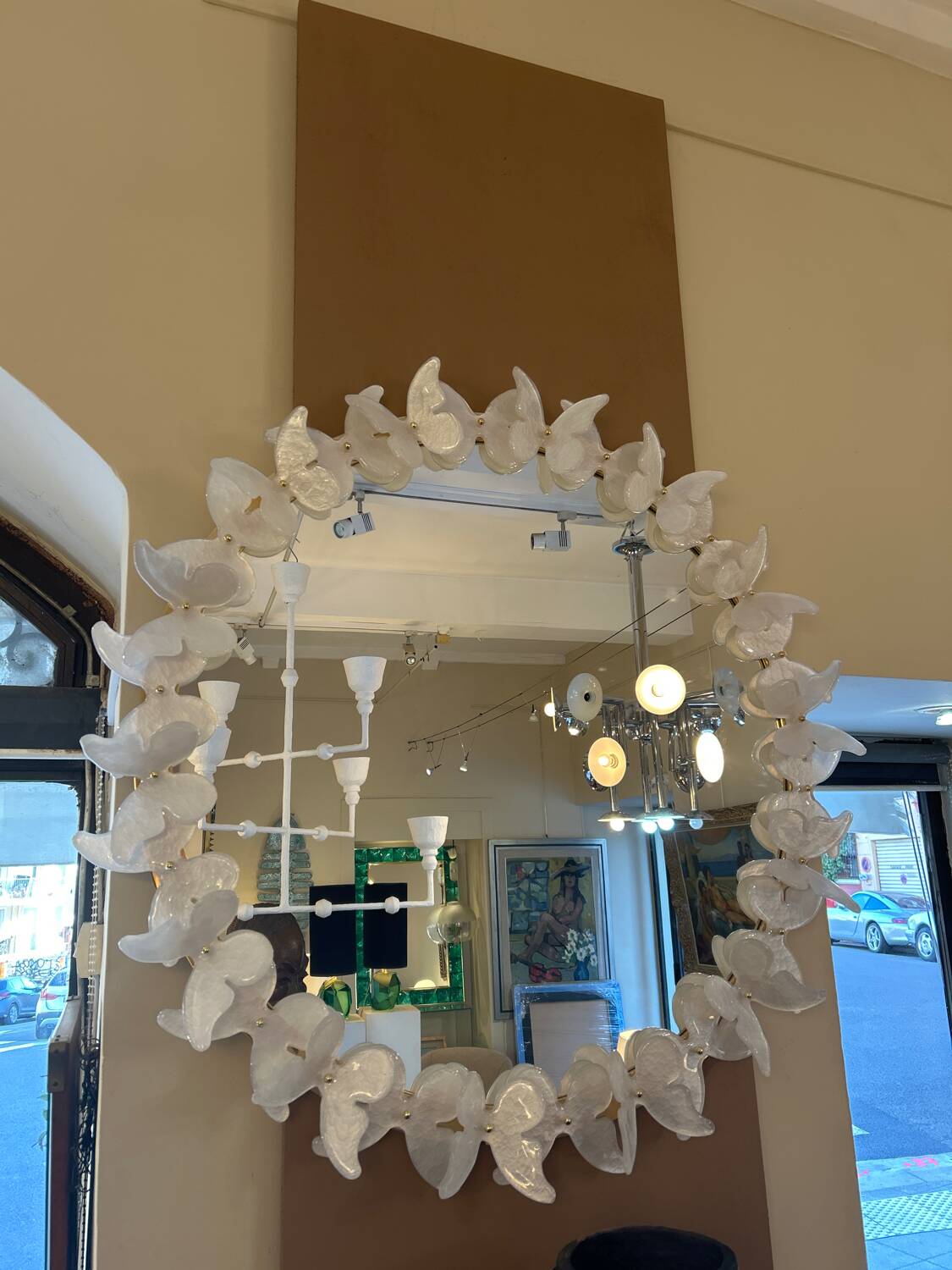 Murano mirror, white butterflies