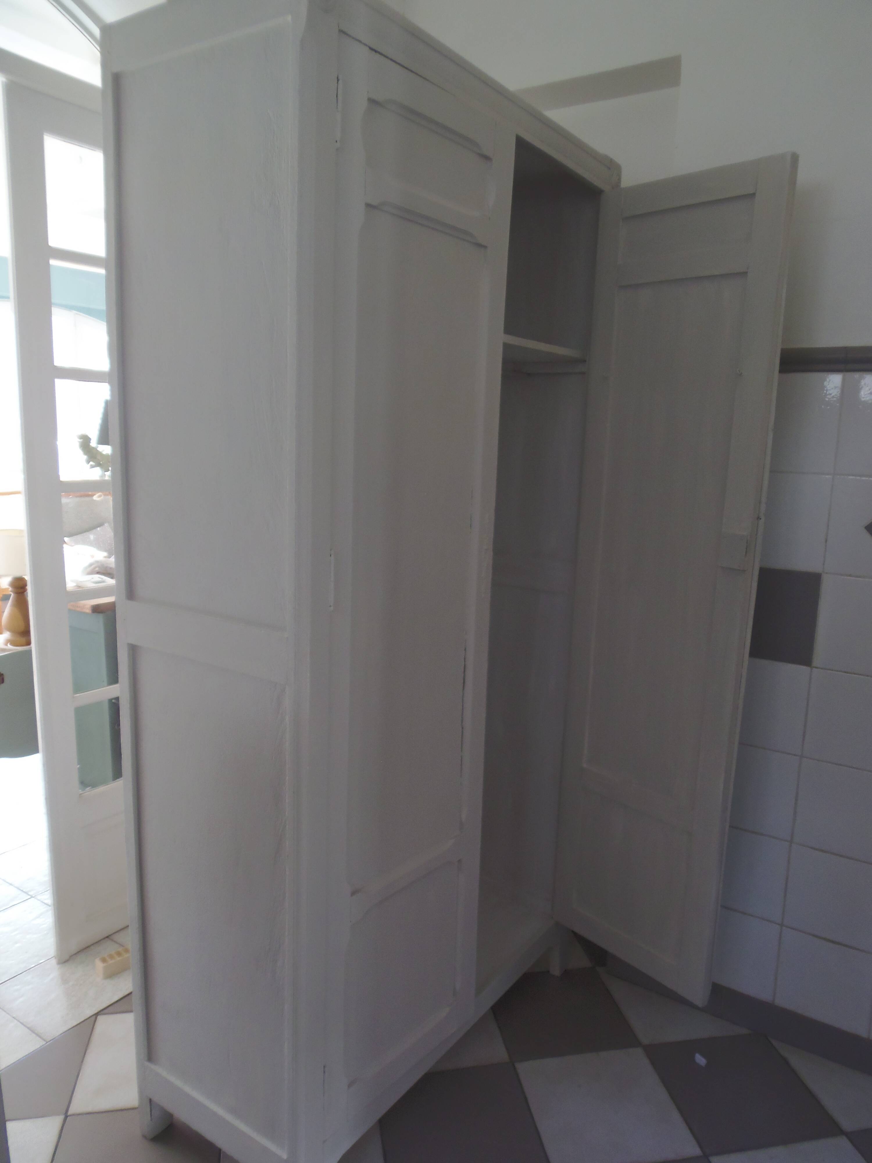 Vintage Parisian wardrobe, 2 doors re-enchanted in pearl gray.