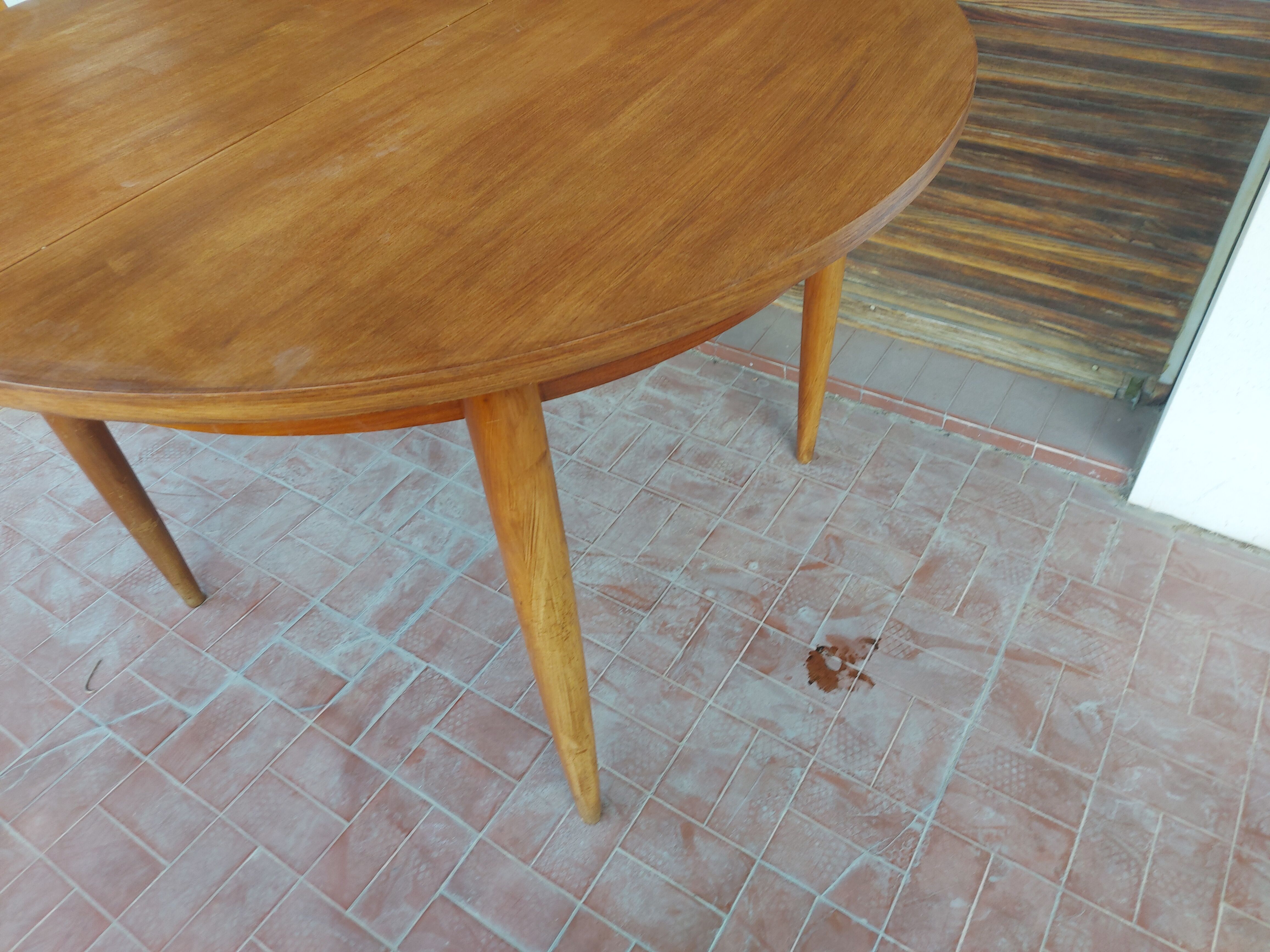 Scandinavian design teak table with extension cord