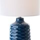 blue ceramic table lamp with white fabric shade