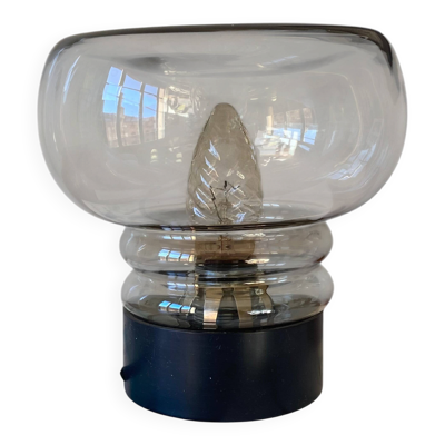 Lampe de table bureau chevet Sciolari globe verre fumé pied plastique noir