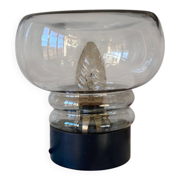 Lampe de table bureau chevet Sciolari globe verre fumé pied plastique noir