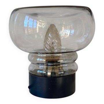 Table lamp desk bedside Sciolari smoked glass globe black plastic base