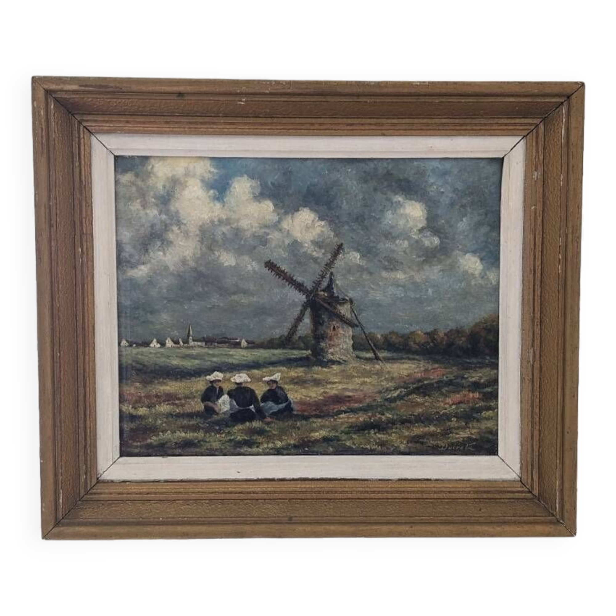 Old HP painting Breton landscape signed
