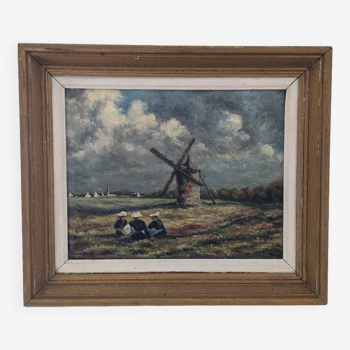 Old HP Breton landscape painting signed